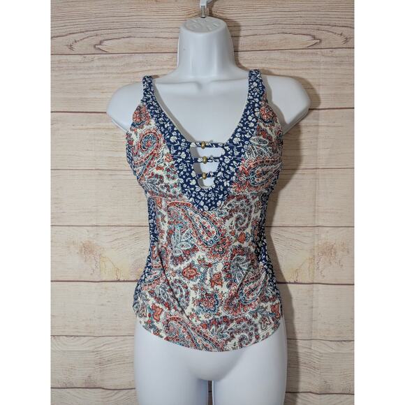 Lucky Brand Swimsuit Womens Size Small? Tankini Top Multicolor Adjustable Straps - Picture 1 of 5
